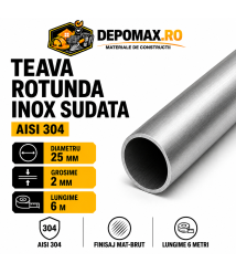 Teava rotunda inox sudata AISI 304, 25 x 2 mm, 6 metri Teava rotunda inox sudata AISI 304, 25 x 2 mm, 6 metri